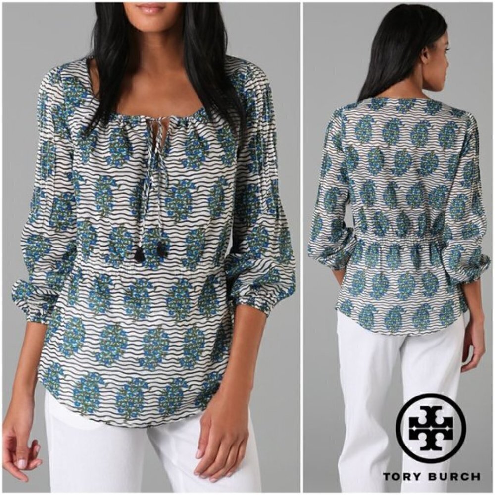 Tory Burch Evelina Cotton Voile Blouse Tunic Top 8
